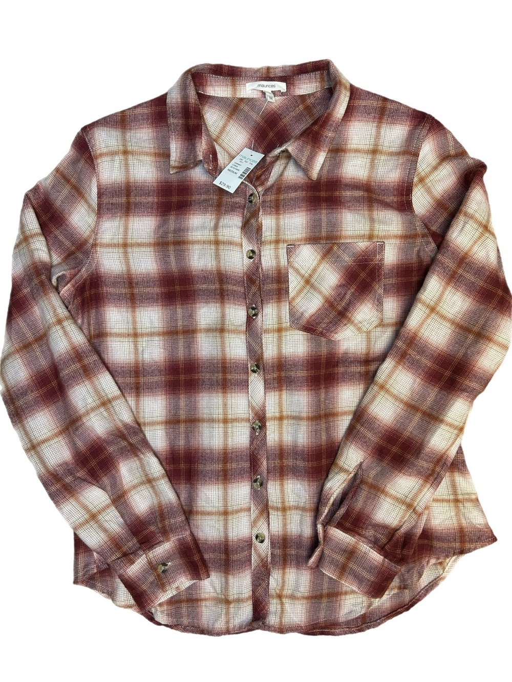 NEW Maurices Women’s Flannel Button Shirt Red Rust Orange Medium